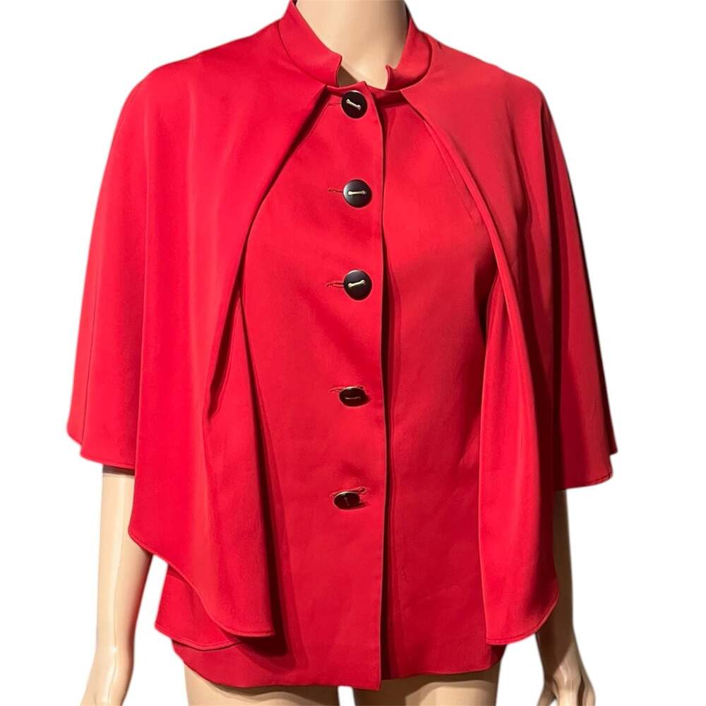 Kayra Red Button-Down Cape Jacket Size 36